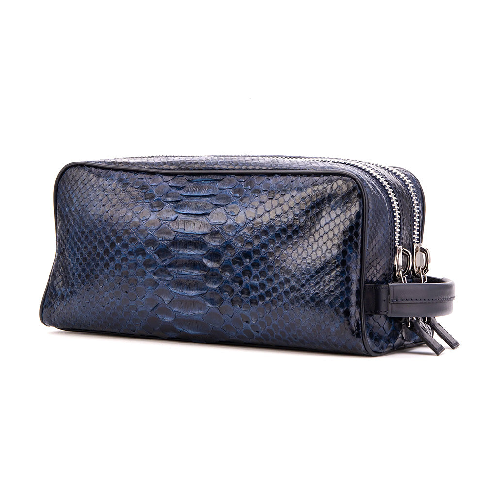 Vinci Leather The Belluno Python Leather Men’s Essentials Bag Navy Blue
