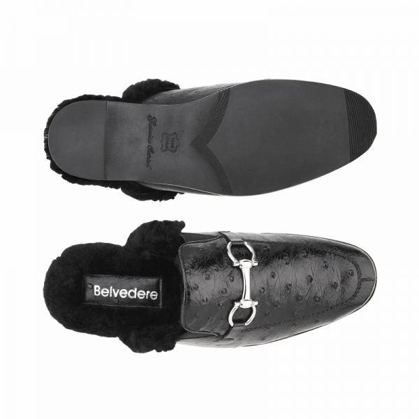 Belvedere Abel Ostrich Slippers Black