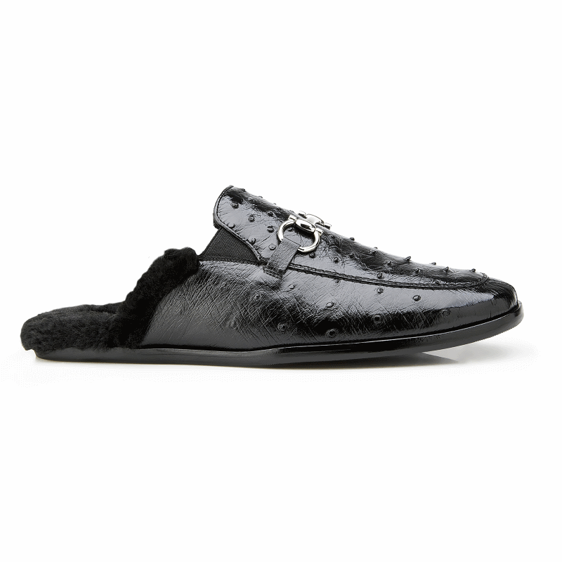 Belvedere Abel Ostrich Slippers Black