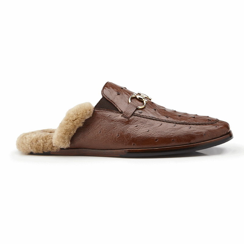 Belvedere Abel Ostrich Slippers Brown