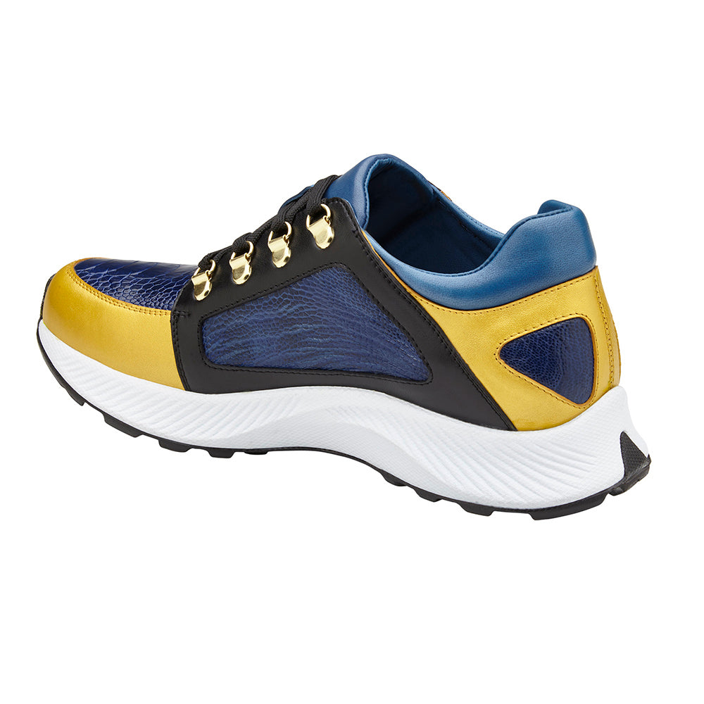Belvedere Adam Genuine Ostrich / Soft Italian Calfskin Sneakers Gold/Electric Blue/ Black