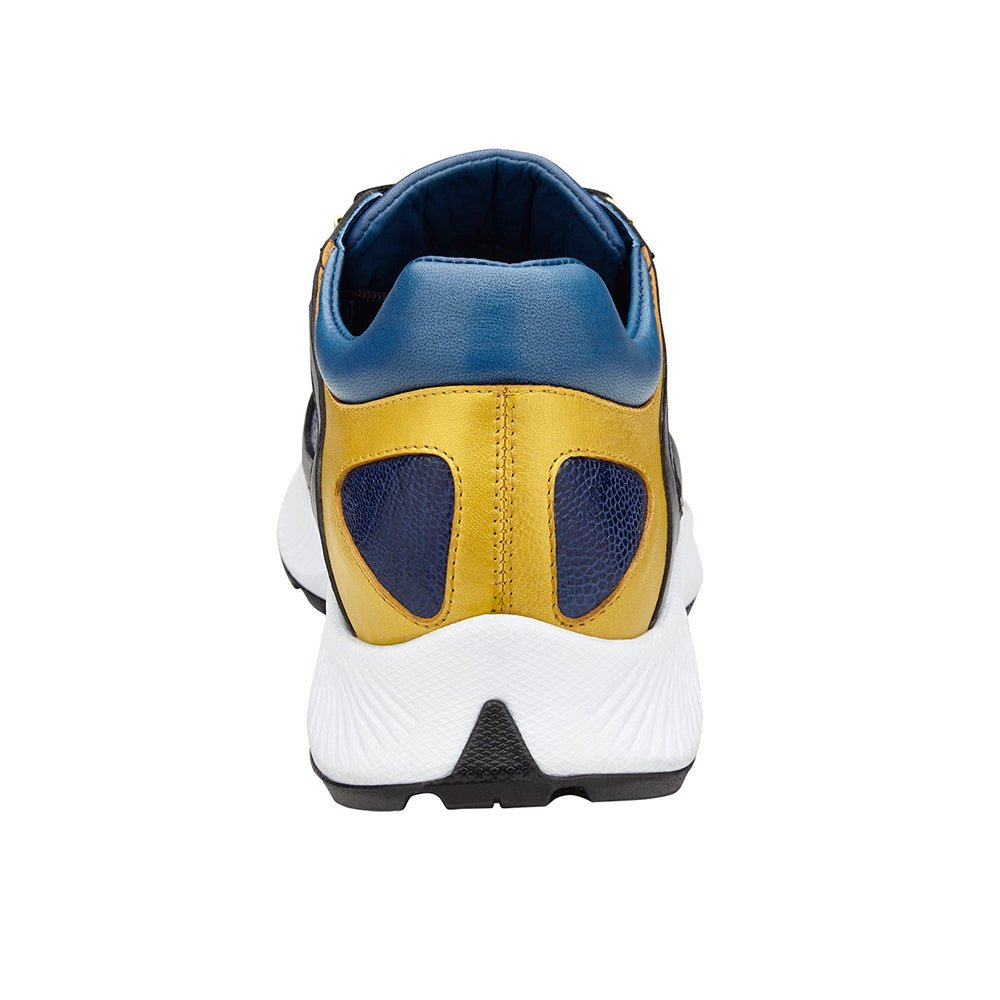 Belvedere Adam Genuine Ostrich / Soft Italian Calfskin Sneakers Gold/Electric Blue/ Black