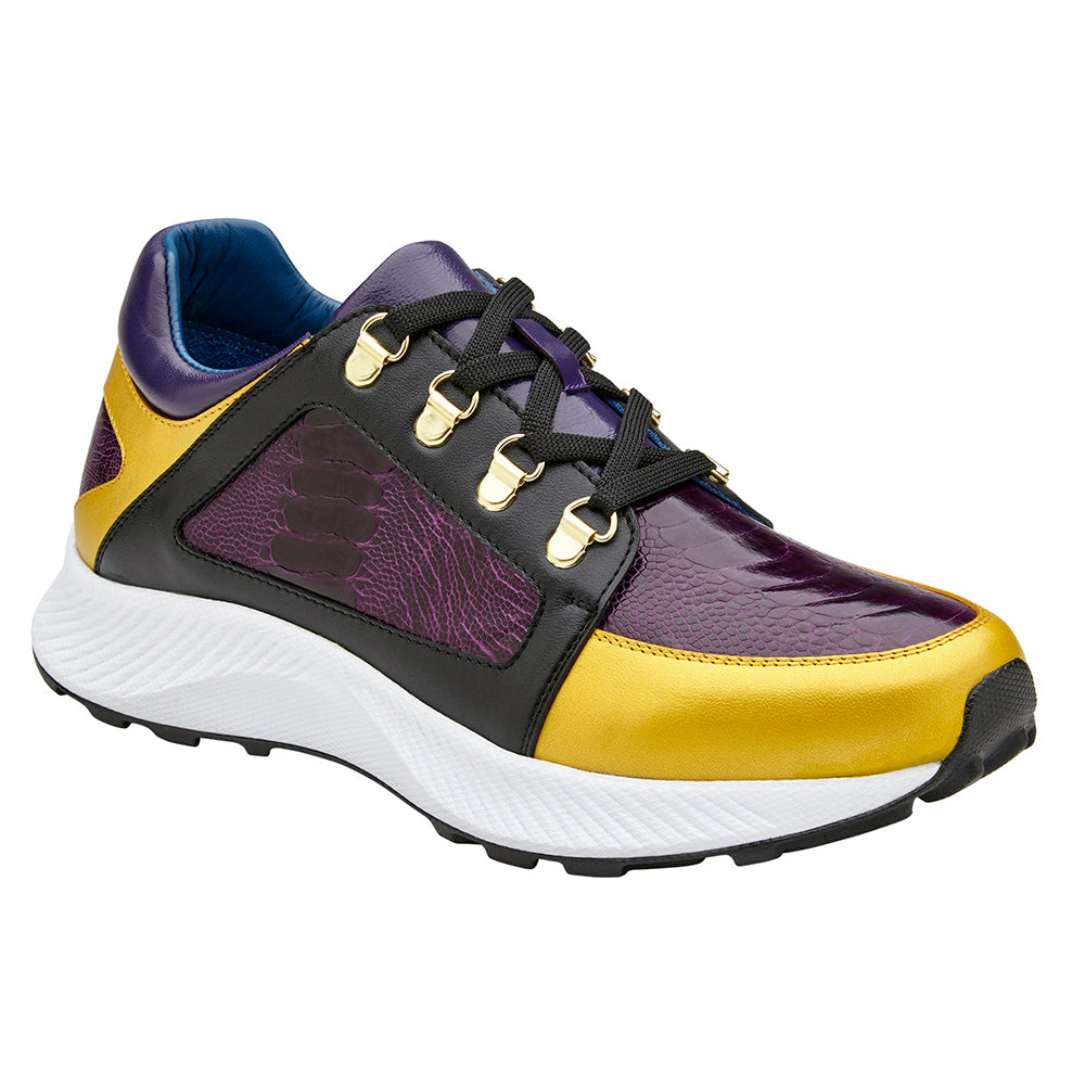 Belvedere Adam Genuine Ostrich / Soft Italian Calfskin Sneakers Gold/Purple/Black