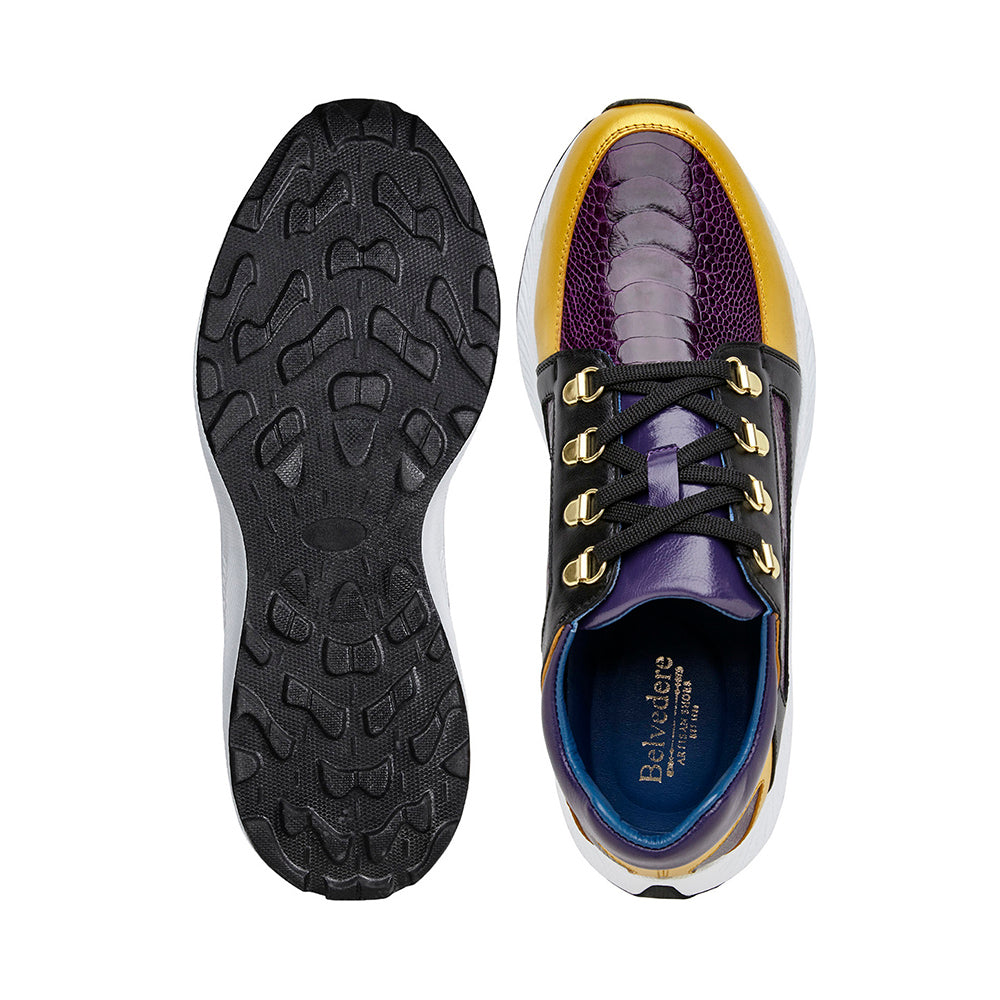 Belvedere Adam Genuine Ostrich / Soft Italian Calfskin Sneakers Gold/Purple/Black
