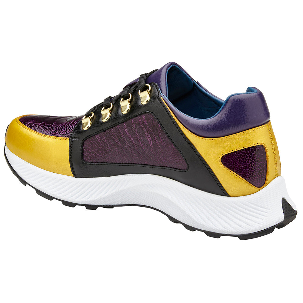 Belvedere Adam Genuine Ostrich / Soft Italian Calfskin Sneakers Gold/Purple/Black