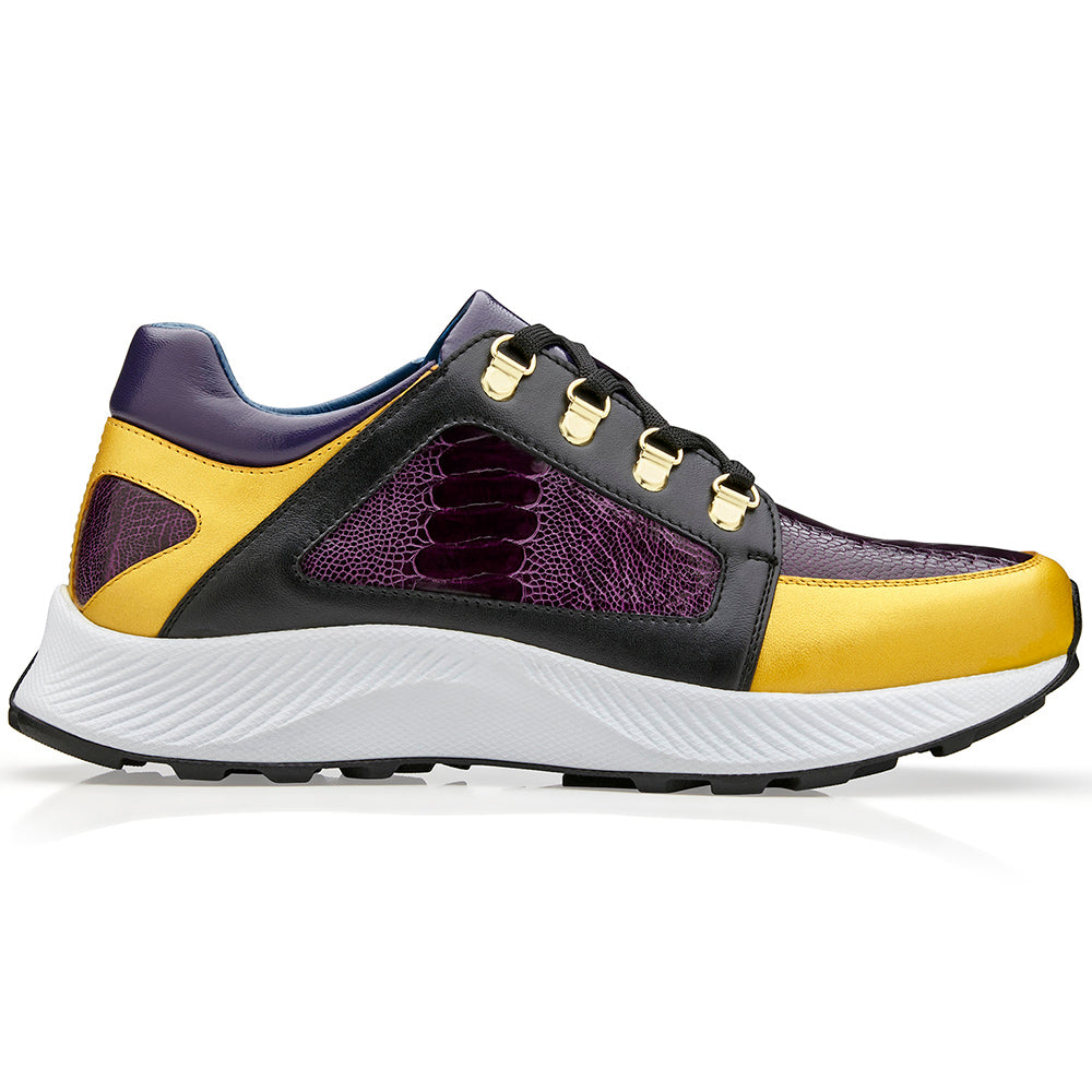 Belvedere Adam Genuine Ostrich / Soft Italian Calfskin Sneakers Gold/Purple/Black