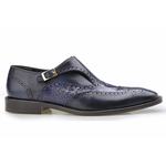 Belvedere Aldo Alligator & Calfskin Wingtip Monk Strap Shoes Antique Navy
