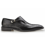 Belvedere Aldo Alligator & Calfskin Wingtip Monk Strap Shoes Black
