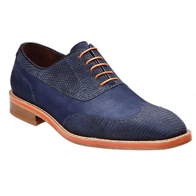 Belvedere Aldo Sanded Lizard & Nubuck Wingtip Oxfords Navy
