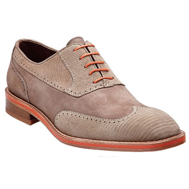 Belvedere Aldo Sanded Lizard & Nubuck Wingtip Oxfords Tan
