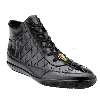 Belvedere Alessio Quilted Calfskin & Crocodile High Top Sneakers Black