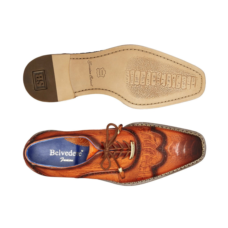 Belvedere Alex Ostrich Wingtip Shoes Antique Tangerine