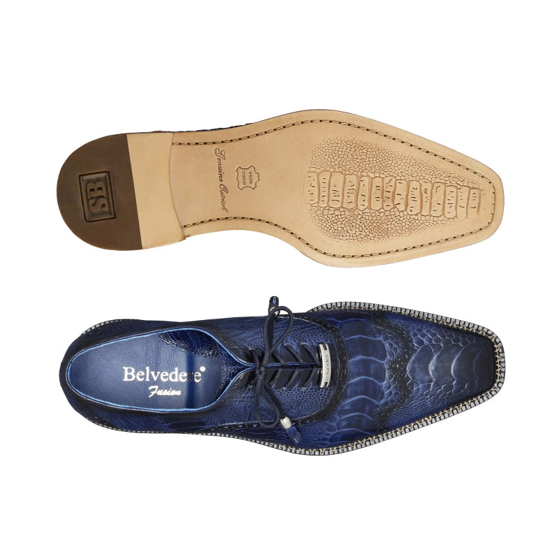 Belvedere Alex Ostrich Wingtip Shoes Antique Royal Blue