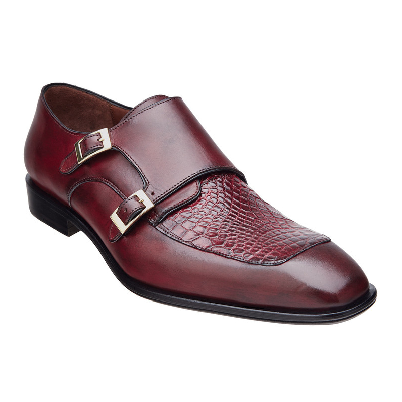 Belvedere Alvaro Alligator & Calfskin Double Monk Strap Shoes Port Merlot