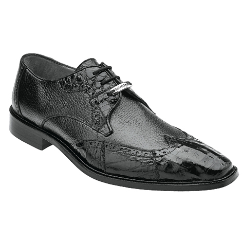 Belvedere Amato Calfskin & Crocodile Wingtip Brogues Black