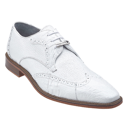 Belvedere Amato Calfskin & Crocodile Wingtip Brogues White