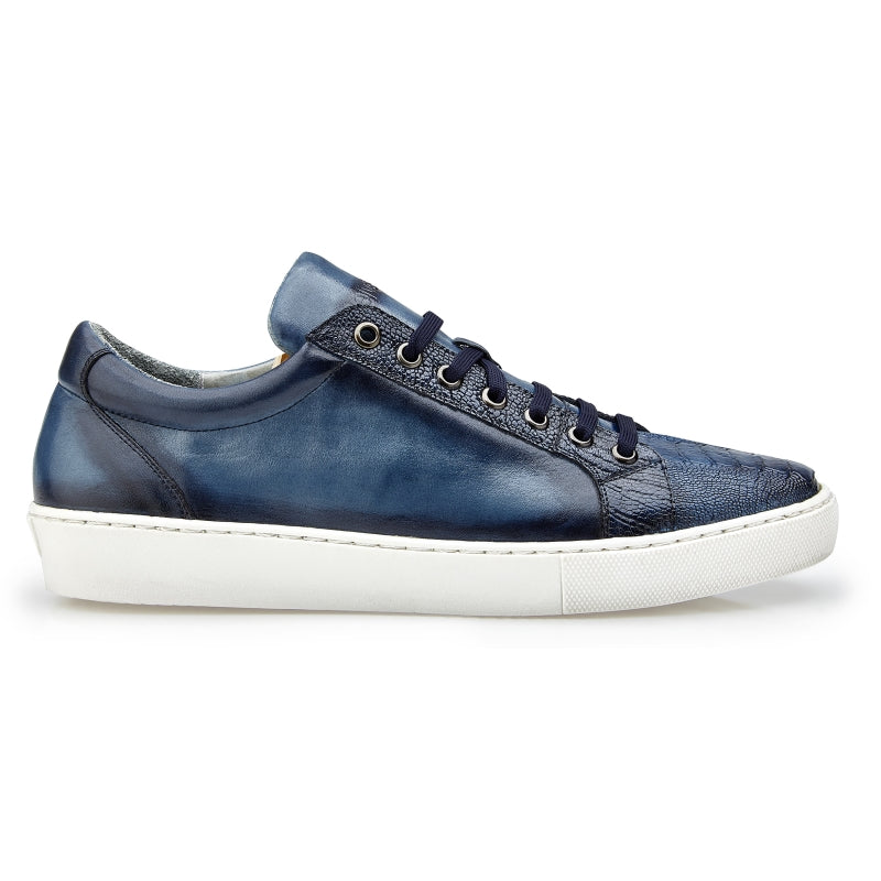 Belvedere Anthony Ostrich Leg & Calfskin Sneakers Blue Safari
