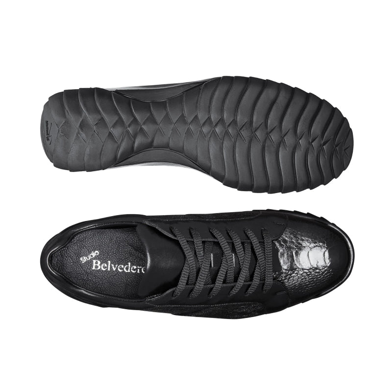 Belvedere Arena Ostrich & Calfskin Sneakers Black