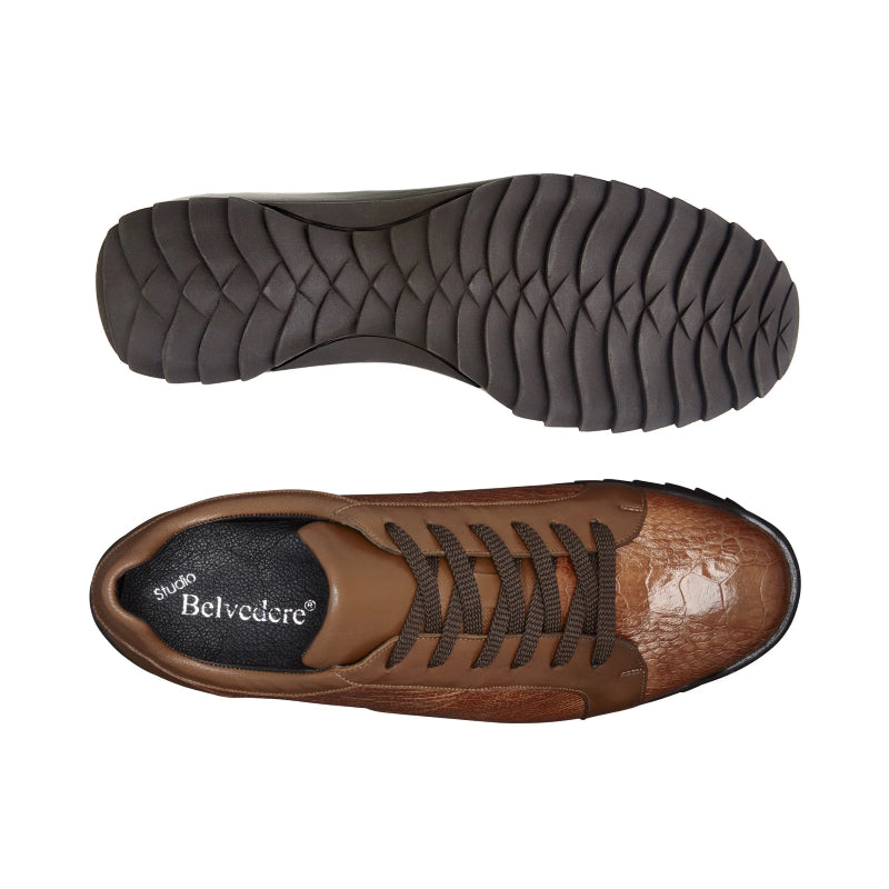 Belvedere Arena Ostrich & Calfskin Sneakers Honey