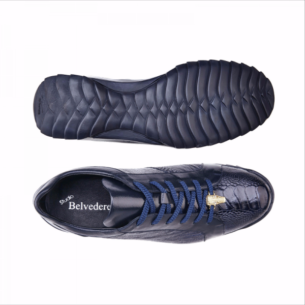 Belvedere Arena Ostrich & Calfskin Sneakers Night Blue