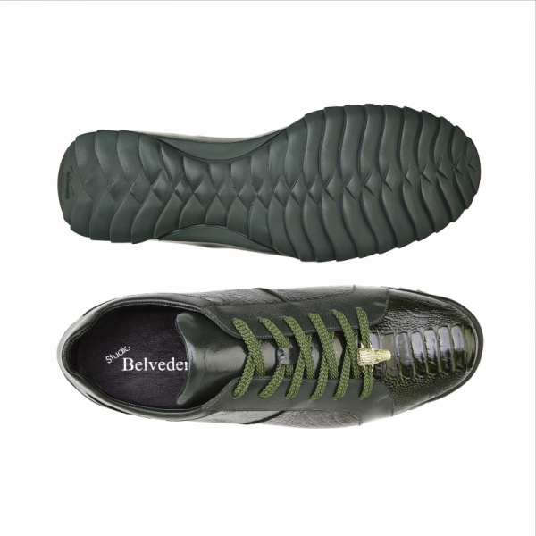 Belvedere Arena Ostrich & Calfskin Sneakers Olive
