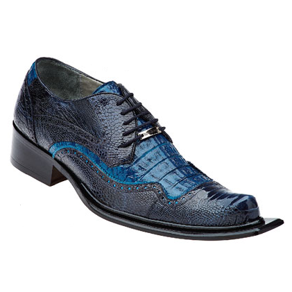 Belvedere Asino Ostrich & Crocodile Shoes Navy/Ocean