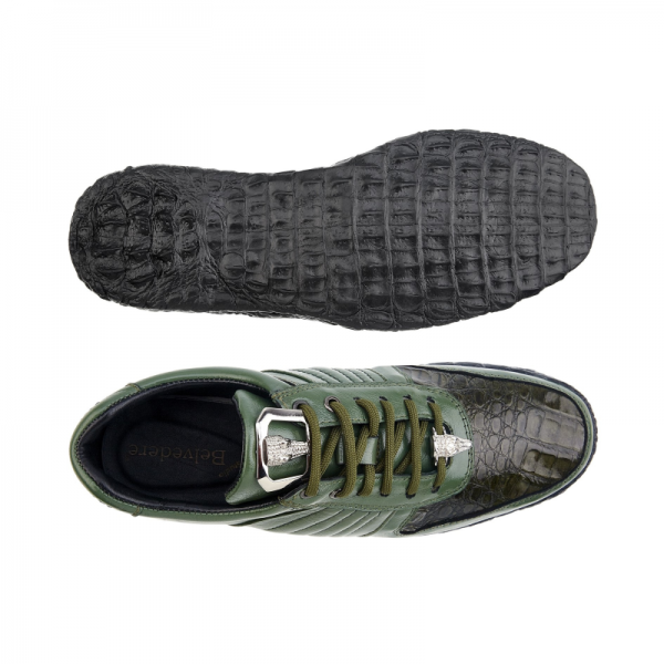 Belvedere Astor Calfskin & Crocodile Sneakers Olive