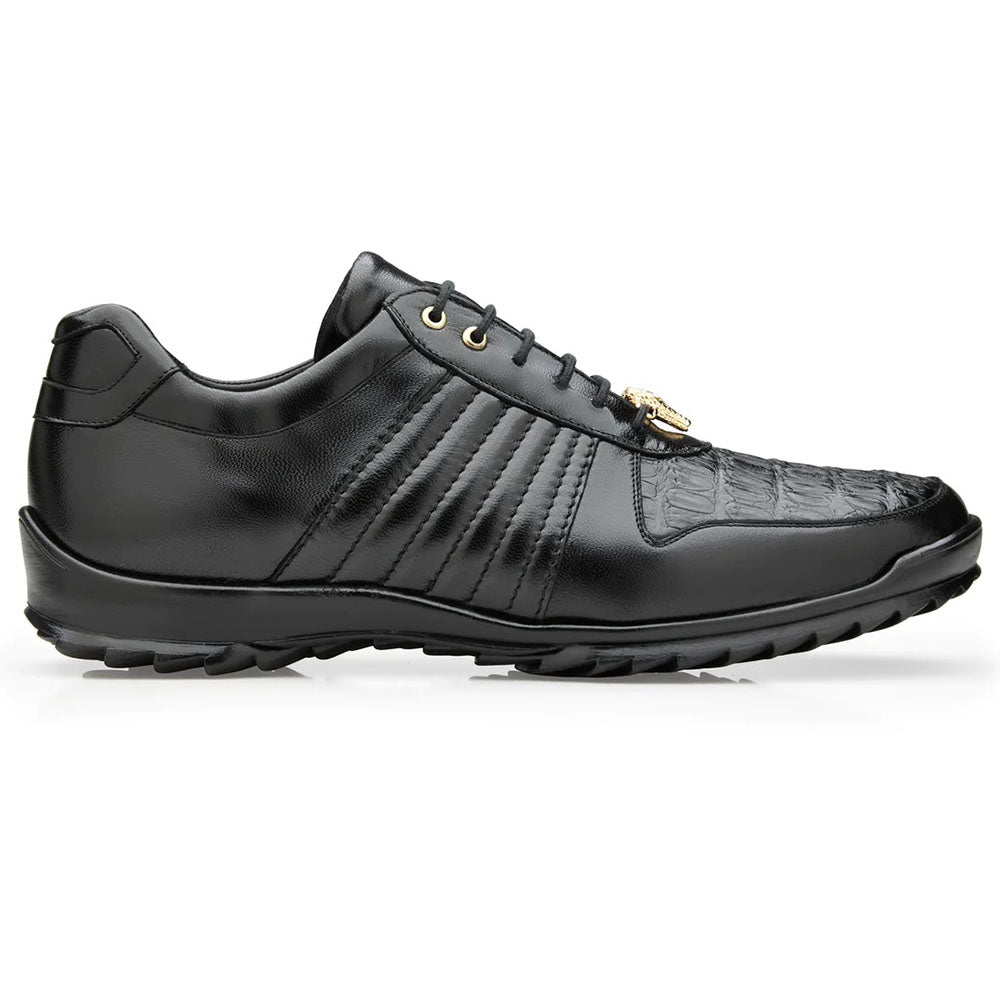 Belvedere Astor Genuine Hornback Caiman Crocodile / Calfskin Sneakers Black