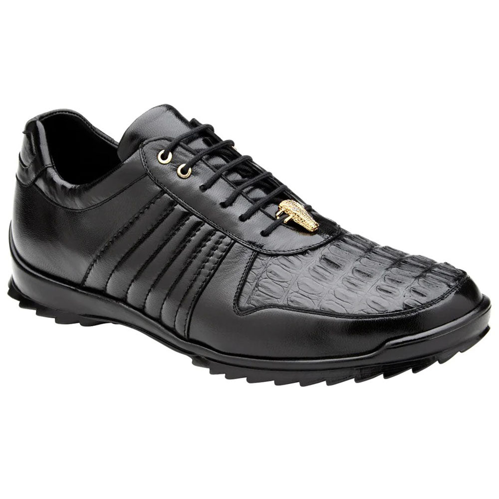 Belvedere Astor Genuine Hornback Caiman Crocodile / Calfskin Sneakers Black (33599)