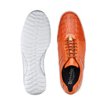 Belvedere Astor Genuine Hornback Caiman Crocodile / Calfskin Sneakers Orange Size 8 (33599)