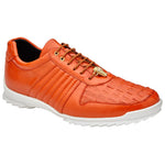 Belvedere Astor Genuine Hornback Caiman Crocodile / Calfskin Sneakers Orange Size 8 (33599)