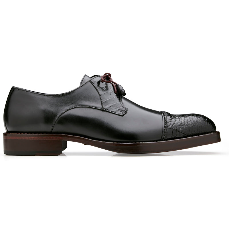Belvedere Bala Alligator & Calfskin Cap Toe Shoes Black
