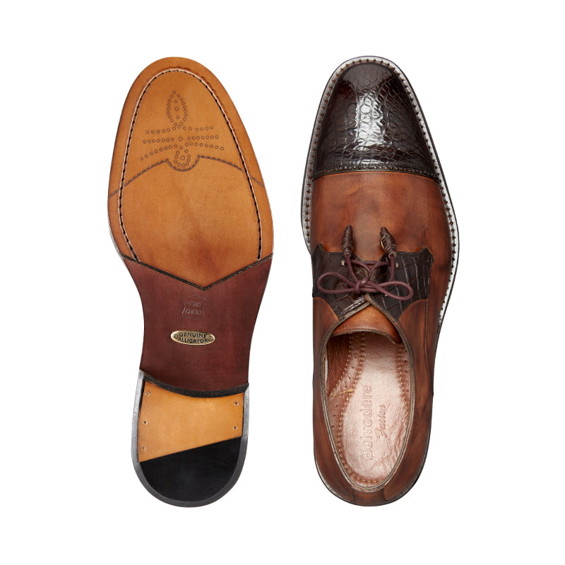 Belvedere Bala Alligator & Calfskin Cap Toe Shoes Antique Chocolate