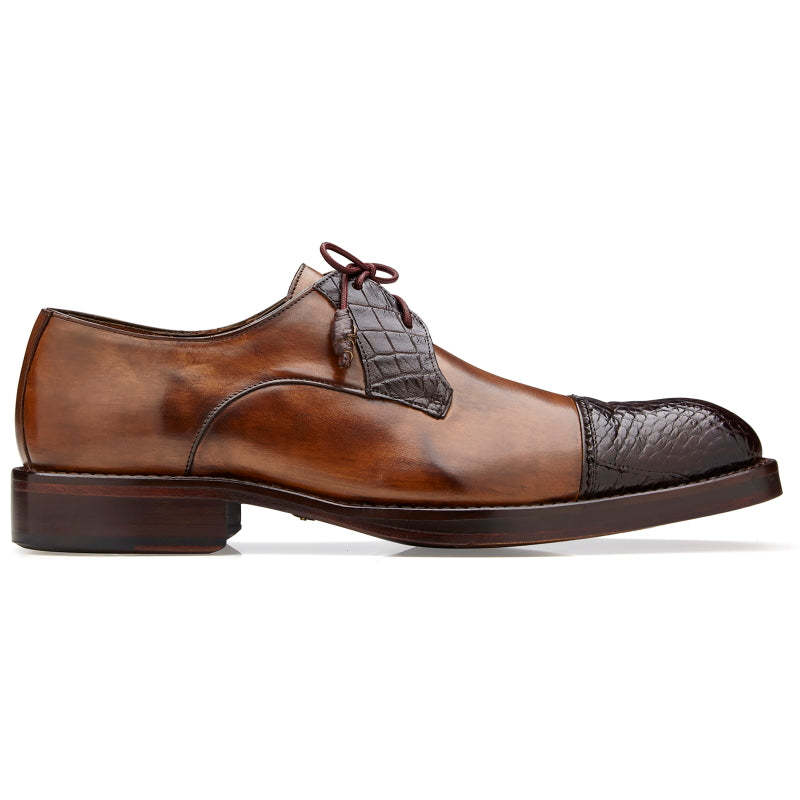 Belvedere Bala Alligator & Calfskin Cap Toe Shoes Antique Chocolate