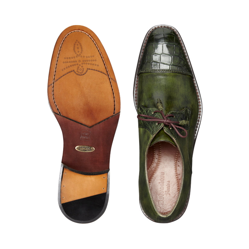 Belvedere Bala Alligator & Calfskin Cap Toe Shoes Emerald Green