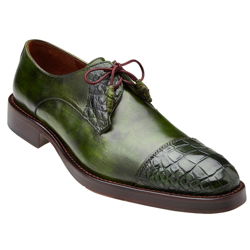 Belvedere Bala Alligator & Calfskin Cap Toe Shoes Emerald Green