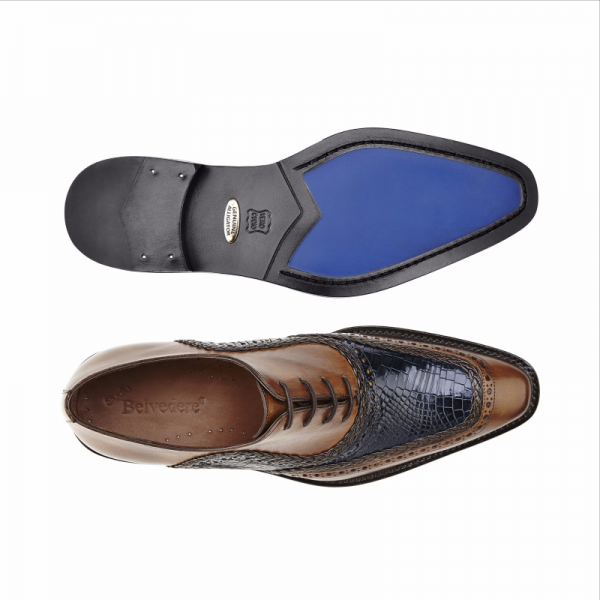 Belvedere Bartolo Alligator & Calfskin Shoes Antique Tan / Antique Blue