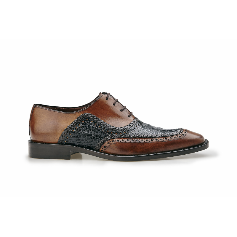 Belvedere Bartolo Alligator & Calfskin Shoes Antique Tan / Antique Blue