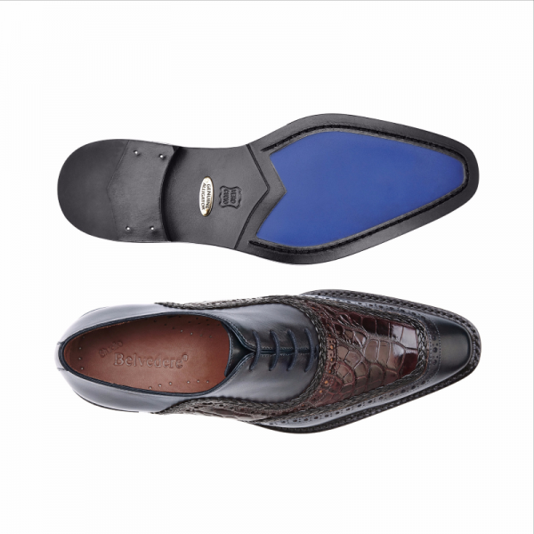 Belvedere Bartolo Alligator & Calfskin Shoes Antique Wine / Charcoal Gray
