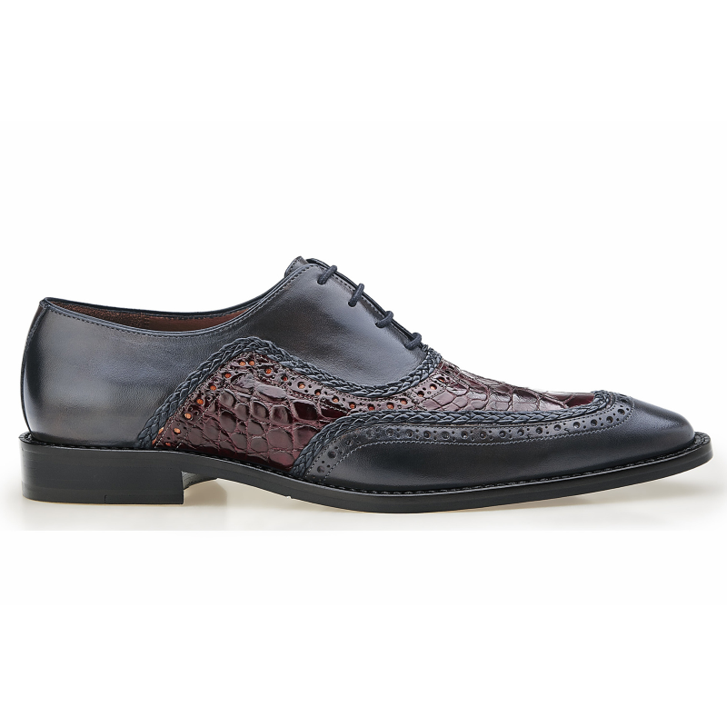 Belvedere Bartolo Alligator & Calfskin Shoes Antique Wine / Charcoal Gray