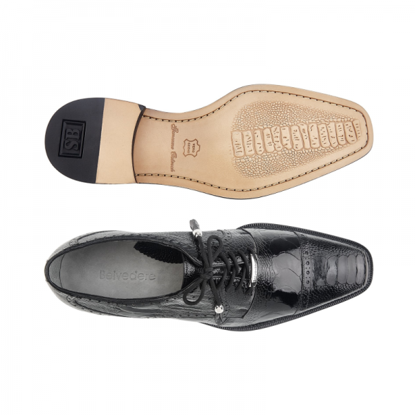 Belvedere Batta Ostrich Leg Cap Toe Shoes Black (14006)