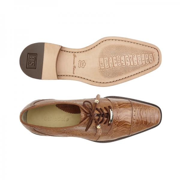 Belvedere Batta Ostrich Leg Cap Toe Shoes Brandy