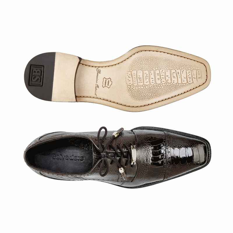 Belvedere Batta Ostrich Leg Cap Toe Shoes Chocolate (14006)