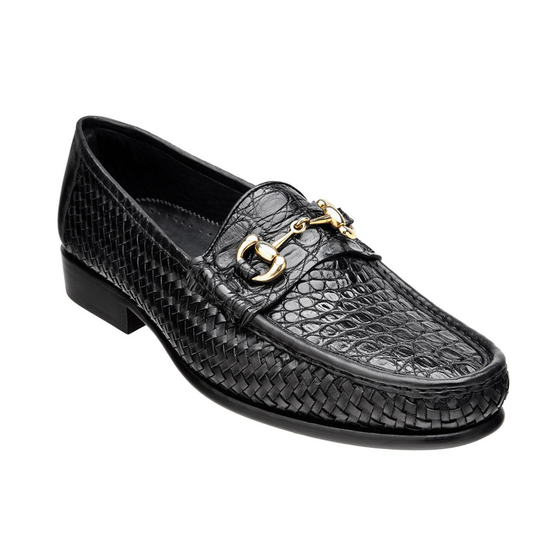 Belvedere Beltramo Woven & Crocodile Bit Loafers Black