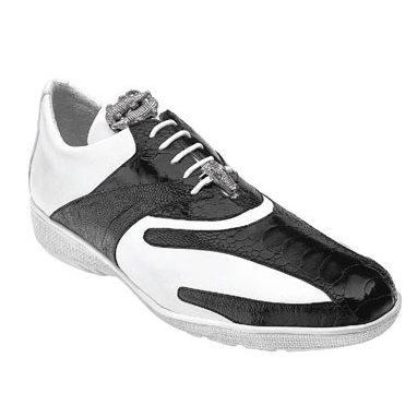 Belvedere Bene Ostrich & Calfskin Sneakers Black / White