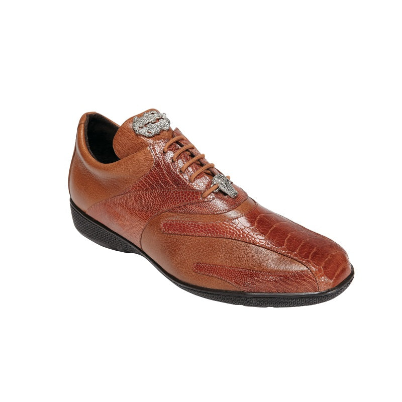 Belvedere Bene Ostrich & Calfskin Sneakers Cognac
