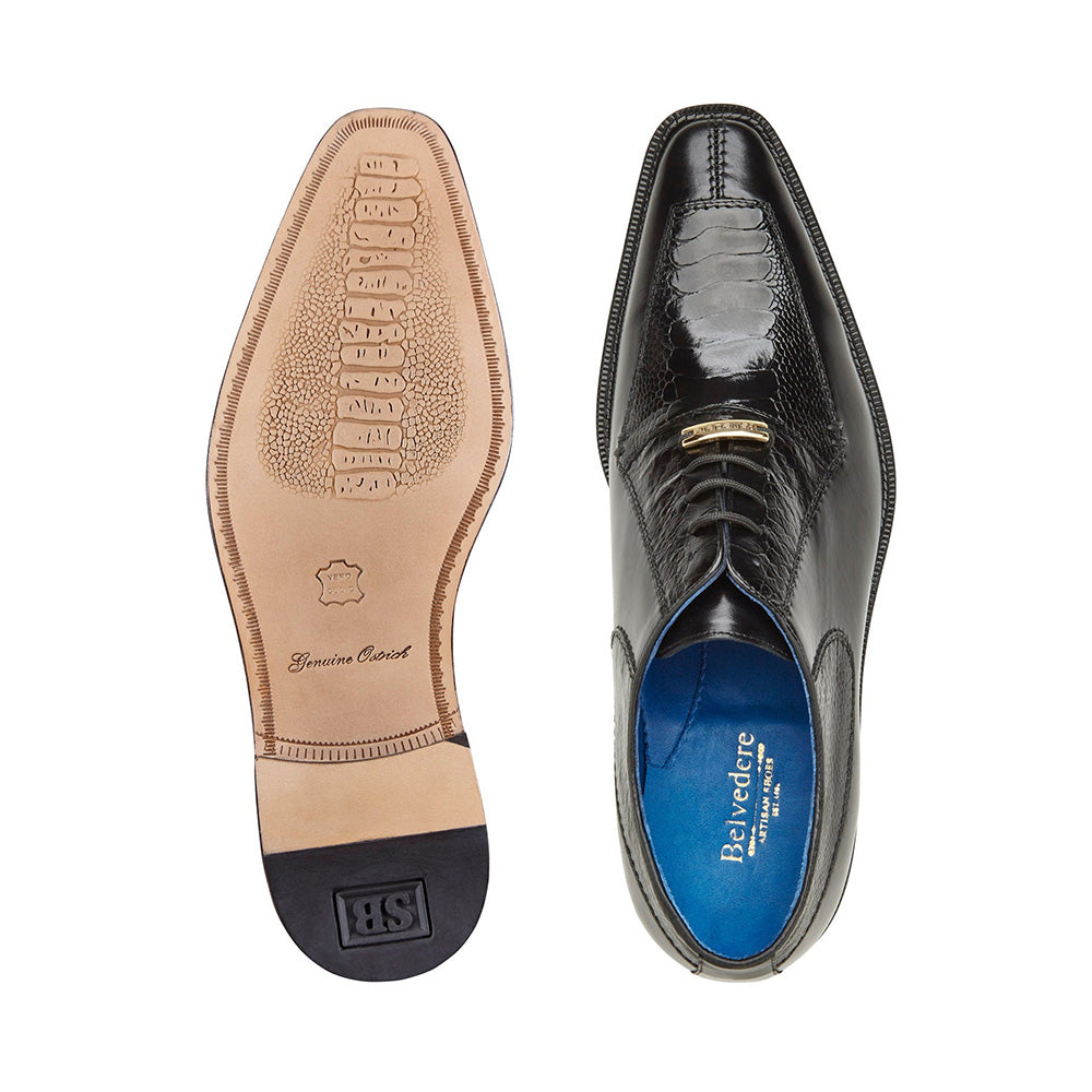 Belvedere Biagio Genuine Ostrich Leg / Calfskin Shoes Black (B13)