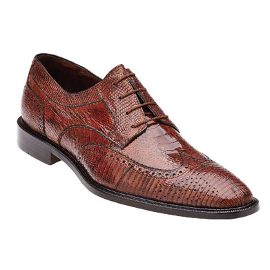 Belvedere Billo Lizard Wing Tip Shoes Antique Brandy