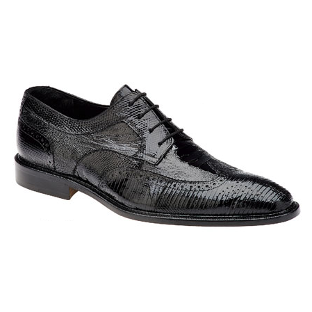 Belvedere Billo Lizard Wing Tip Shoes Black
