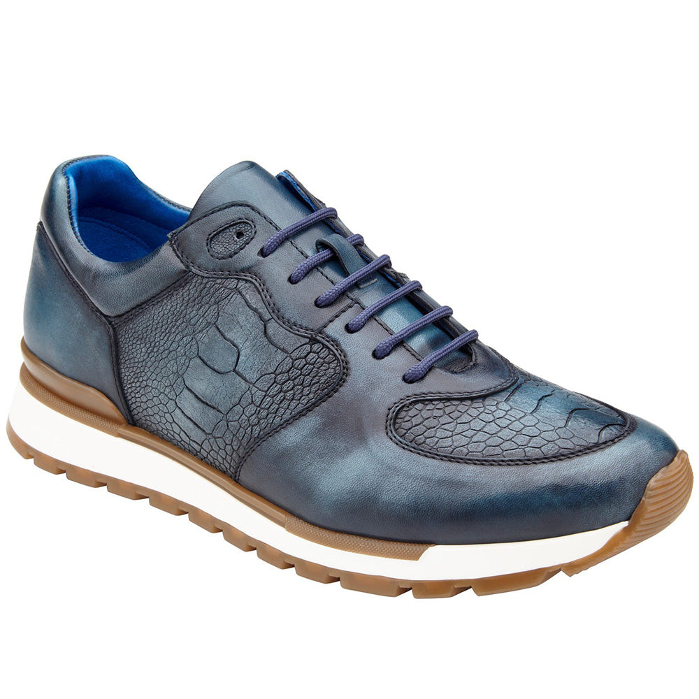 Belvedere Bobo Genuine Ostrich Leg / Calfskin Sneakers Antique Blue Safari
